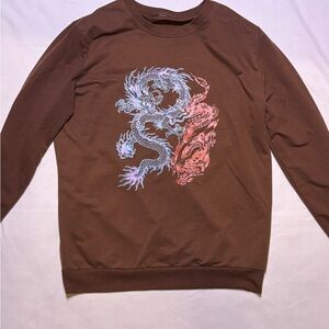 Brown Dragon Print Men's Long-sleeve